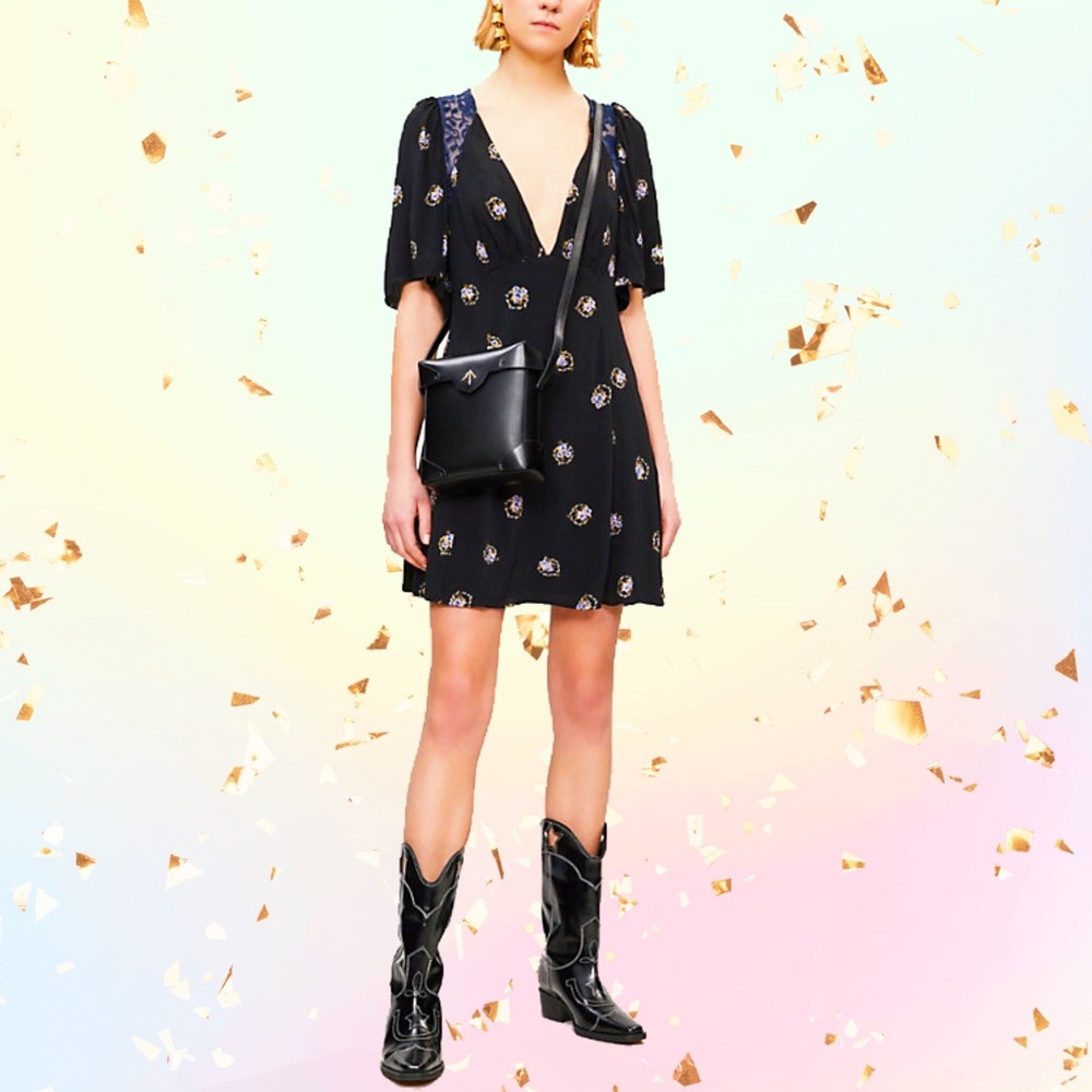 Free People Mockingbird Open-Back Mini Dress black